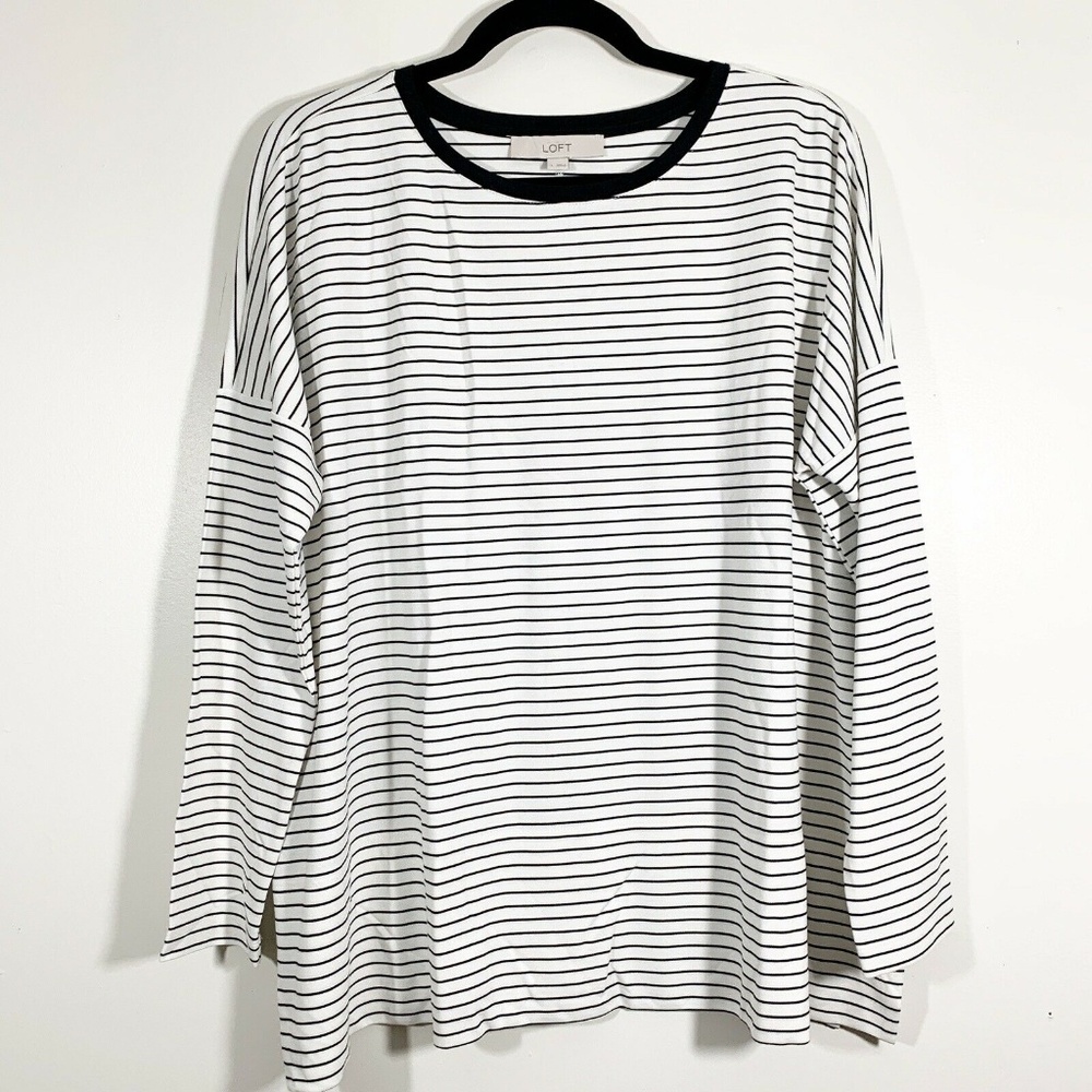 LOFT BlackWhite Stripe Heavy Stretch Knit Boxy Top